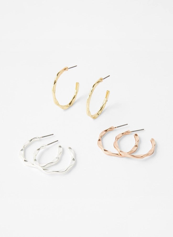 Accessorize London Mixed Metal Twist Hoop Earring Set|One Size - Image 5