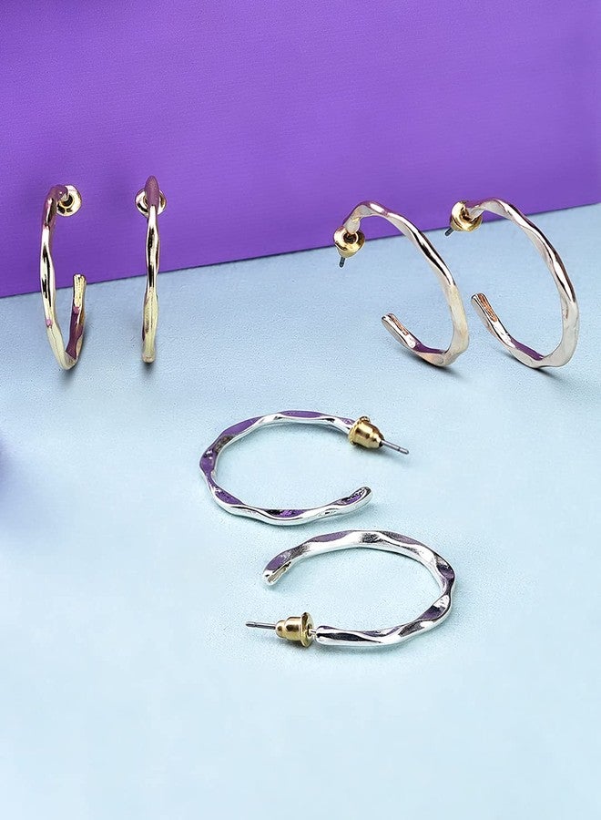 Accessorize London Mixed Metal Twist Hoop Earring Set|One Size - Image 3