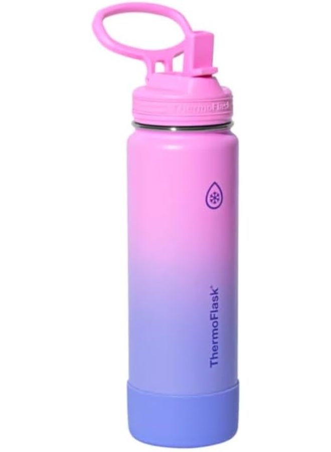 ثيرمو فلاسك زجاجة من الفولاذ المقاوم للصدأ معزولة بتفريغ الهواء بجدار مزدوج، لون متدرج من الوردي إلى البنفسجي والفيروزي، سعة 710 مل (24 أونصة)، طقم من قطعتين - Image 3