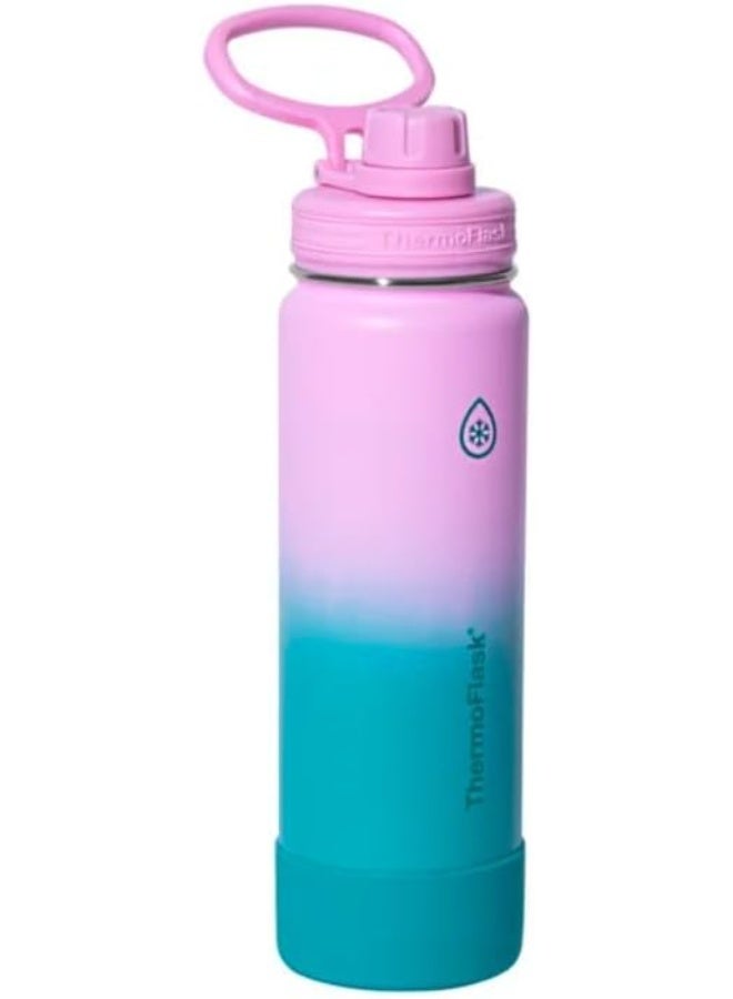ثيرمو فلاسك زجاجة من الفولاذ المقاوم للصدأ معزولة بتفريغ الهواء بجدار مزدوج، لون متدرج من الوردي إلى البنفسجي والفيروزي، سعة 710 مل (24 أونصة)، طقم من قطعتين - Image 2