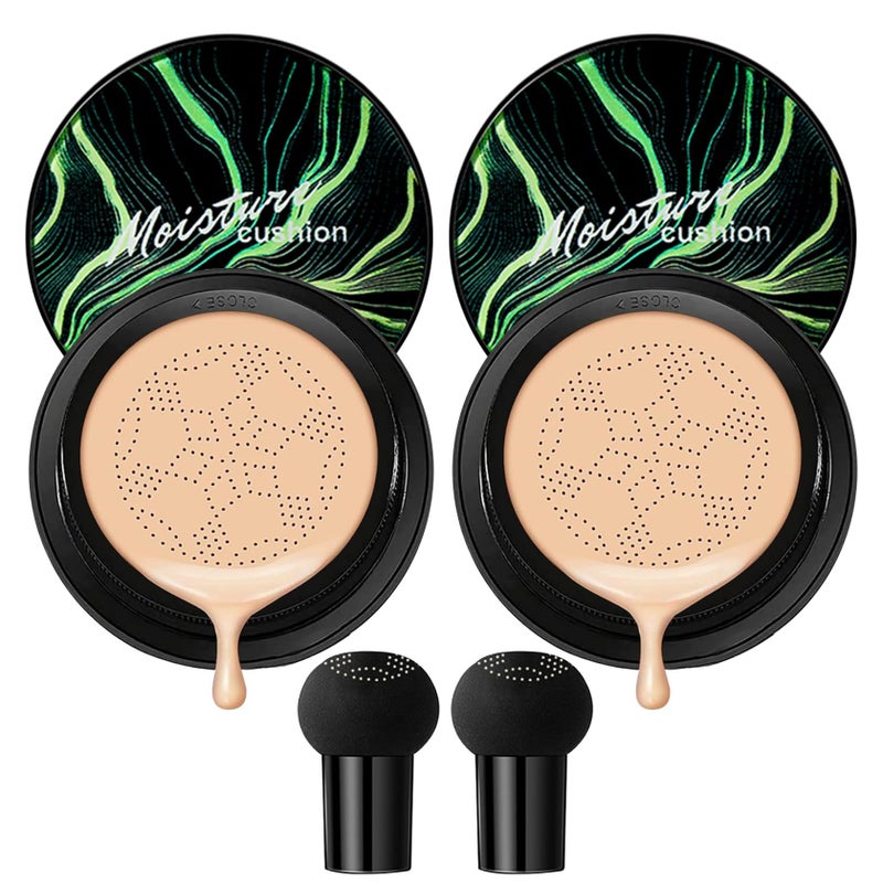 PERVALA 2Pcs Mushroom Head Air Cushion CC Cream, Long Lasting Oil Control BB Cream for All Skin Types, Moisturizing Foundation Face Makeup Set with Foundation Brush ï¼ˆ#Naturalï¼‰ - Image 1