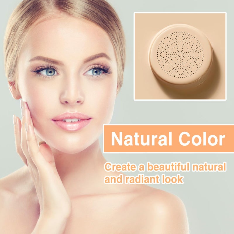 PERVALA 2Pcs Mushroom Head Air Cushion CC Cream, Long Lasting Oil Control BB Cream for All Skin Types, Moisturizing Foundation Face Makeup Set with Foundation Brush ï¼ˆ#Naturalï¼‰ - Image 2