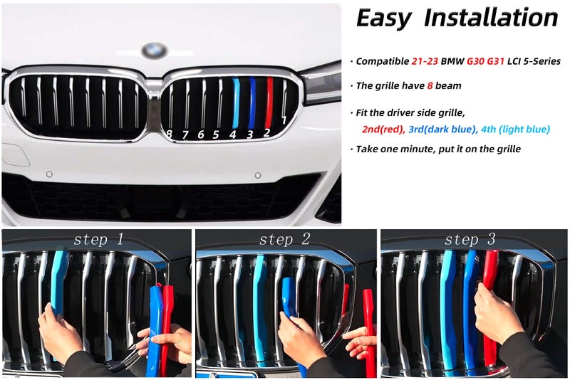 RPERZ Grille color stripes Compatible with bmw accessories 2021-2023 G30 G31 5 Series LCI 520i 530i 540i 550i grille 8-Beam - Image 3