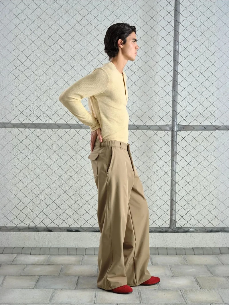 Giesto Beige Natural GIESTO Comfort Fit Long Sleeve Button Collar T-Shirt for Men | Best Price UAE