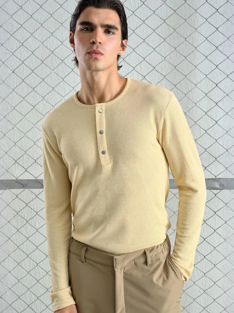 GIESTO Comfort Fit Long Sleeve Button Collar T-Shirt