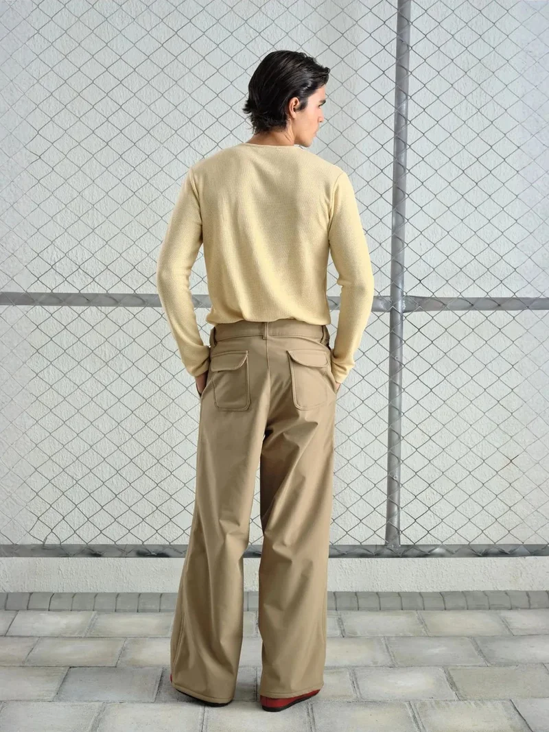 Giesto Beige Natural GIESTO Comfort Fit Long Sleeve Button Collar T-Shirt for Men | Best Price UAE