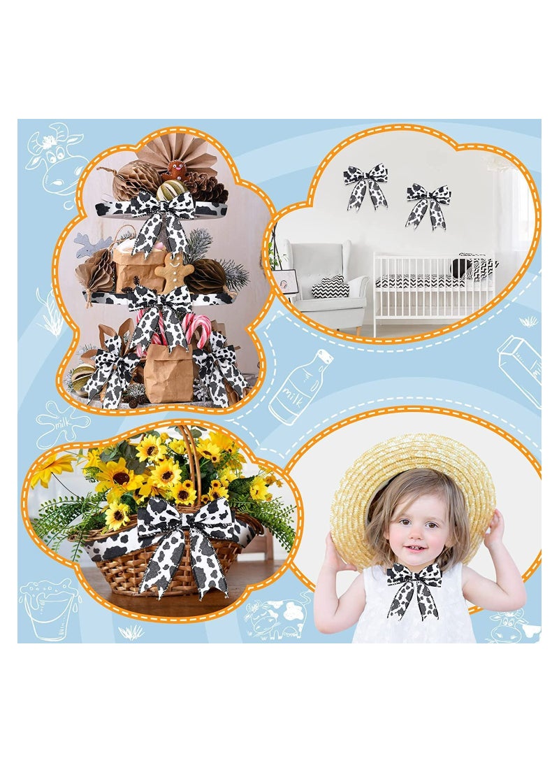 Zikra شريط بطباعة بقرة، 2 لفات شريط حافة سلكية بنمط بقعة بقرة زينة أقمشة للأكاليل، التغليف، الحرف اليدوية، تغليف هدايا DIY باقة تزيين حفلات المنزل 10 ياردات - Image 4