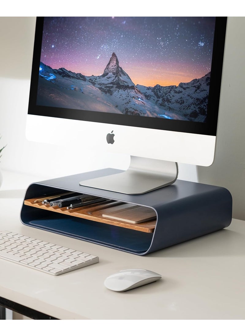 DailyObjects DailyObjects Mesa Monitor Stand Blue with Storage Organizer Ergonomic Design Shelf for Stationery and Mobile Phones Support Computer Desktop Screens iMac Laptop HeavyDuty on DeskTable  - Image 3