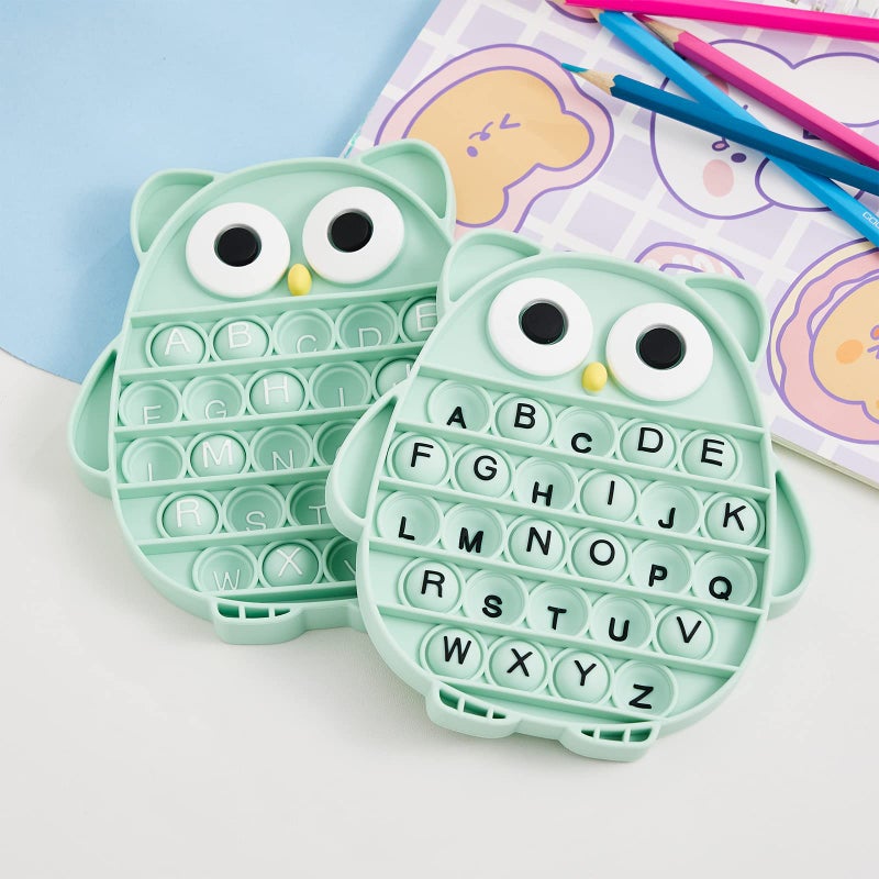 BULINGNA Push Pop Bubble Fidget Sensory Toy, Silicone Stress Relief Popping Toy, ABC Alphabet Owl Shaped Educational Learning Tools for Toddlers Kids Students (Black Letters-Green) - Image 2