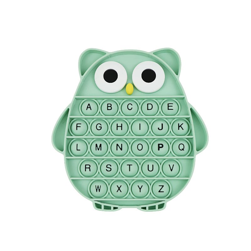 BULINGNA Push Pop Bubble Fidget Sensory Toy, Silicone Stress Relief Popping Toy, ABC Alphabet Owl Shaped Educational Learning Tools for Toddlers Kids Students (Black Letters-Green) - Image 1