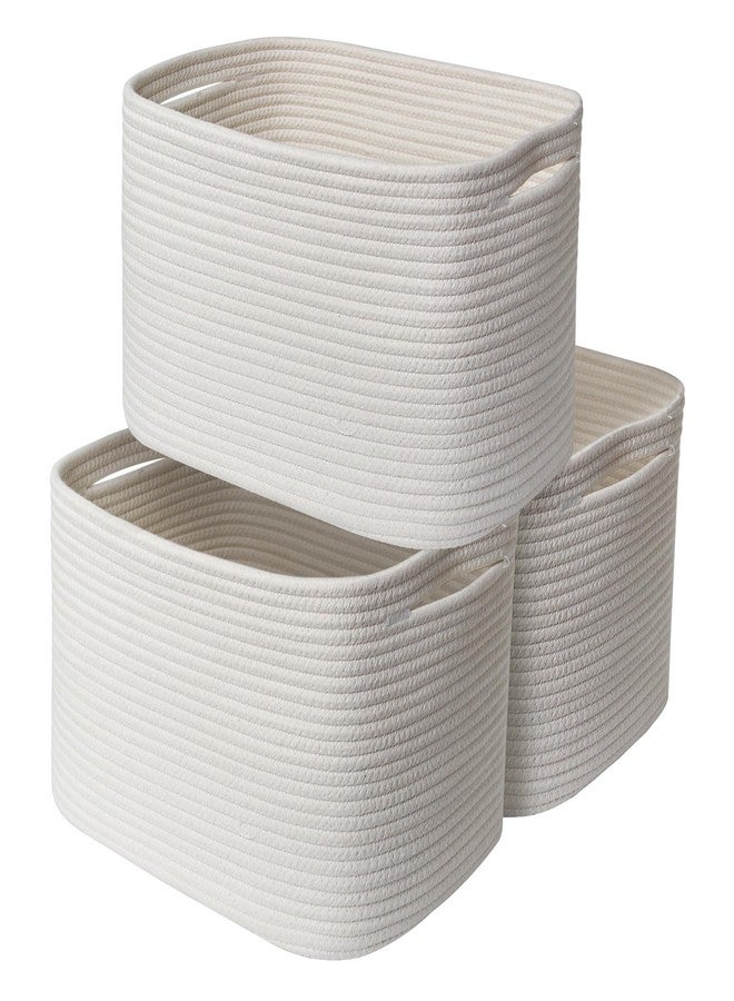 WILLITAT White Baskets for Organizing, 3 Pack Woven Cotton Rope Storage Baskets for Shelves, Decorative Closet Bin, Cute Fabric Storage Bins for Bathroom, Toys, Towels, Clothes, Shoes Organization - Image 1