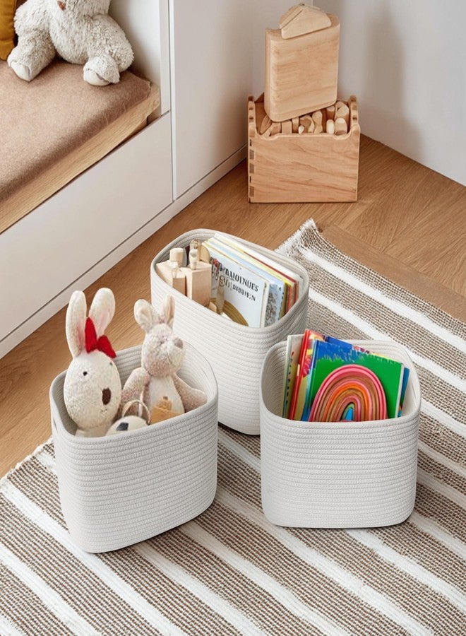 WILLITAT White Baskets for Organizing, 3 Pack Woven Cotton Rope Storage Baskets for Shelves, Decorative Closet Bin, Cute Fabric Storage Bins for Bathroom, Toys, Towels, Clothes, Shoes Organization - Image 5