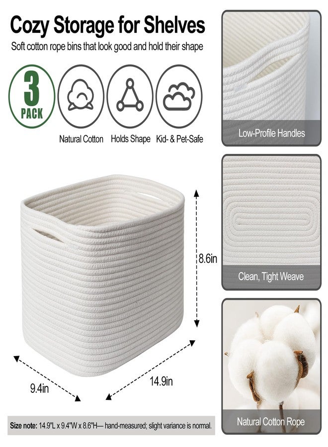 WILLITAT White Baskets for Organizing, 3 Pack Woven Cotton Rope Storage Baskets for Shelves, Decorative Closet Bin, Cute Fabric Storage Bins for Bathroom, Toys, Towels, Clothes, Shoes Organization - Image 2