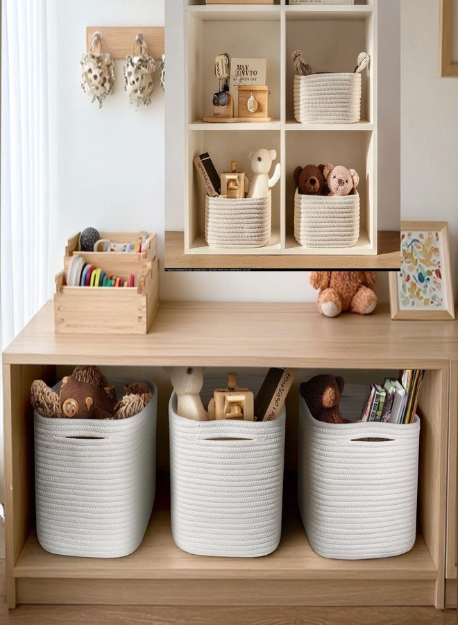 WILLITAT White Baskets for Organizing, 3 Pack Woven Cotton Rope Storage Baskets for Shelves, Decorative Closet Bin, Cute Fabric Storage Bins for Bathroom, Toys, Towels, Clothes, Shoes Organization - Image 4