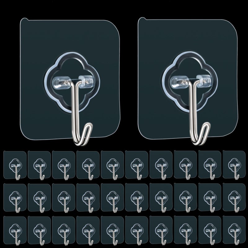 Adhesive Hooks 32 Pack 33lbMax Sticky Hooks Transparent Reusable Removable Adhesive Hooks for Hanging Wall Hooks for Hanging Can be Use for Kitchen Bathroom Shower Outdoor Home Improvement