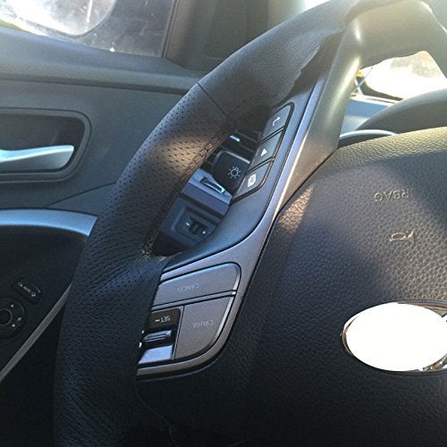 Eiseng DIY Stitching Car Steering Wheel Cover for Hyundai Santa Fe 4dr SUV 2013 2014 2015 2016 2017 2018 Interior Accessories Black Genuine Leather 15 inches Antislip - Image 3