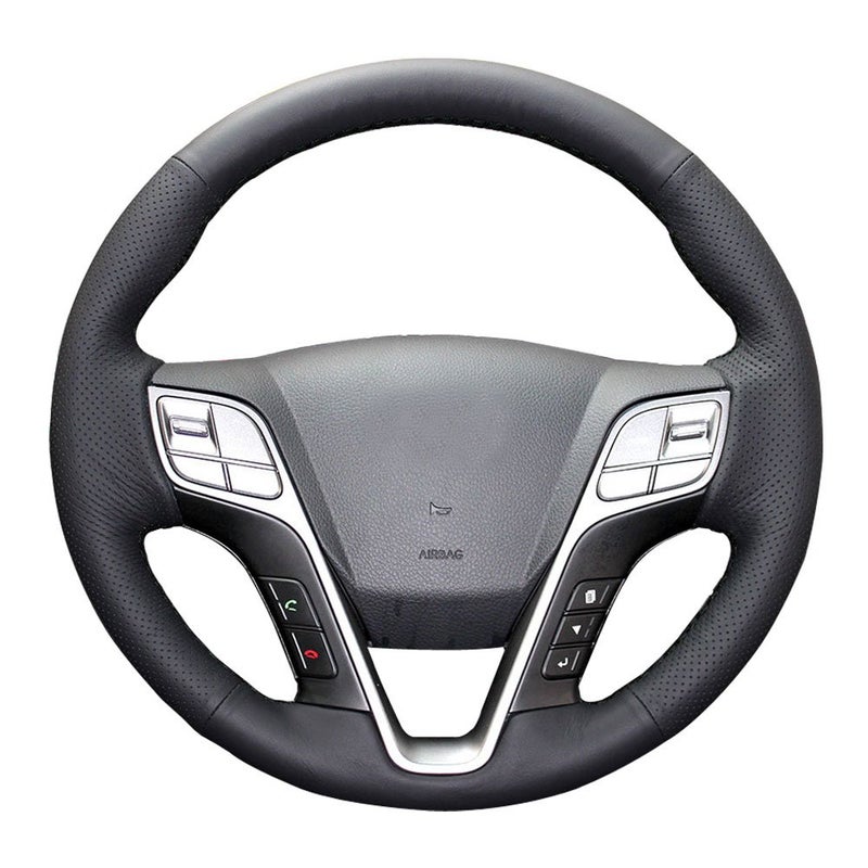 Eiseng DIY Stitching Car Steering Wheel Cover for Hyundai Santa Fe 4dr SUV 2013 2014 2015 2016 2017 2018 Interior Accessories Black Genuine Leather 15 inches Antislip - Image 2