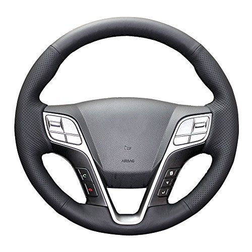 Eiseng DIY Stitching Car Steering Wheel Cover for Hyundai Santa Fe 4dr SUV 2013 2014 2015 2016 2017 2018 Interior Accessories Black Genuine Leather 15 inches Antislip - Image 1