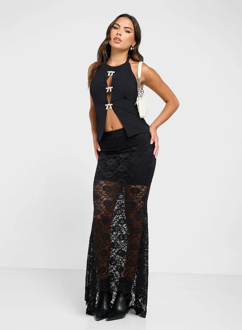 Ginger  Halter Neck Top With Diamante Bow Detail for Women | Best Price UAE