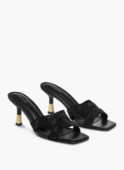 سيليست Women's Embellished Slip-On Sandals with Flared Heels