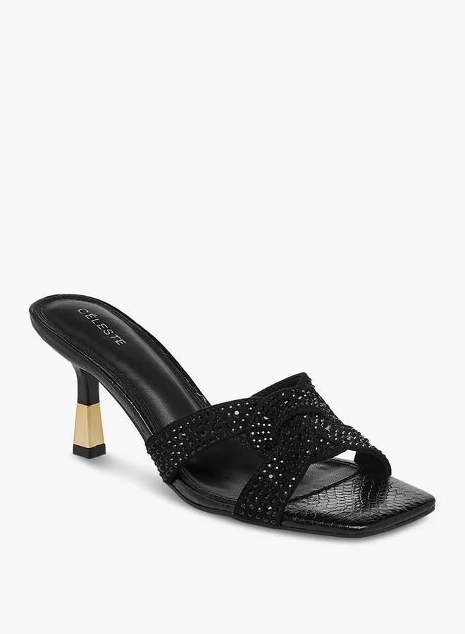 سيليست صنادل نسائية سهلة الارتداء بكعب مائل ومزينة