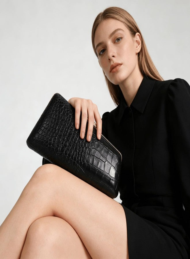GSYPS Trendy Evening Clutch Purse for Women Stylish PU Leather Handbag Casual Crossbody Shoulder Bag for Banquet Party Black - Image 2