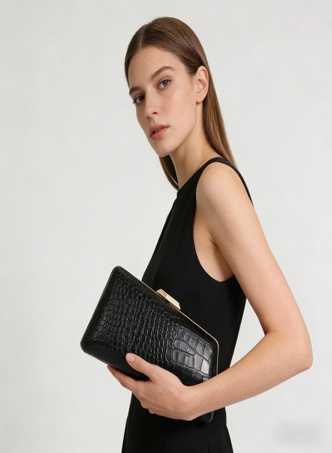 GSYPS Trendy Evening Clutch Purse for Women Stylish PU Leather Handbag Casual Crossbody Shoulder Bag for Banquet Party Black - Image 3
