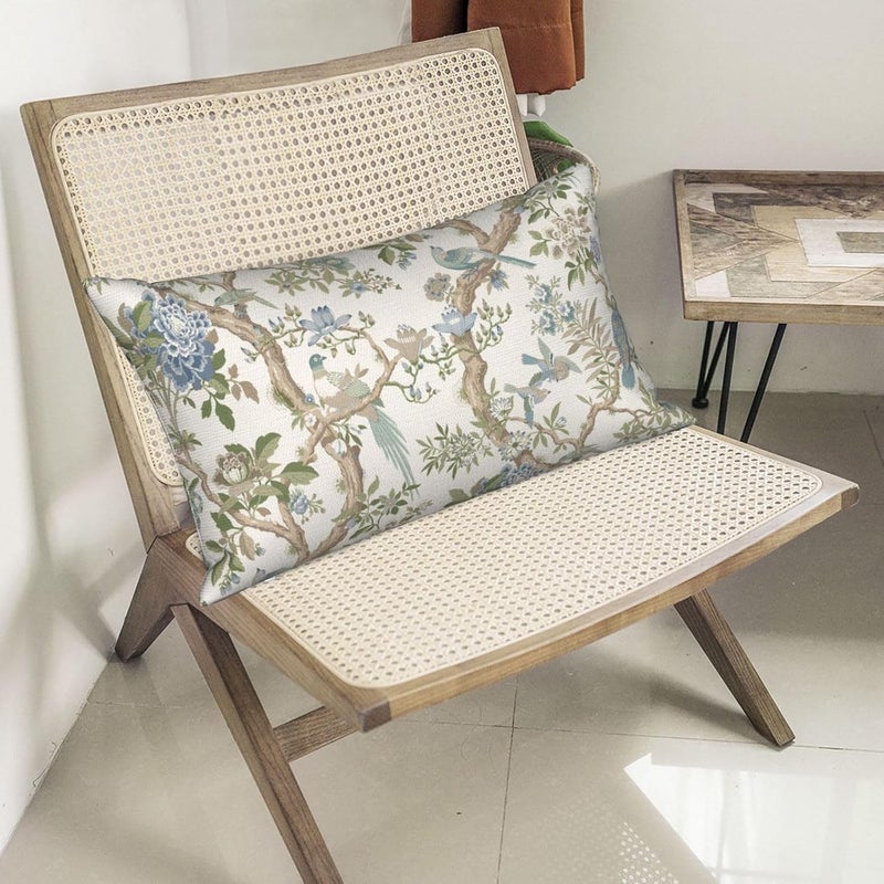 DAFENA Sage Green Blue Pillow Covers 12x20 Inch 2 Pcs Spring Floral Bird Chinoiserie Decor Throw Pillows Vintage Flower Seasonal Outdoor Decoration Lumbar Pillowcase Linen Cushion Cover for Couch Sofa - Image 4