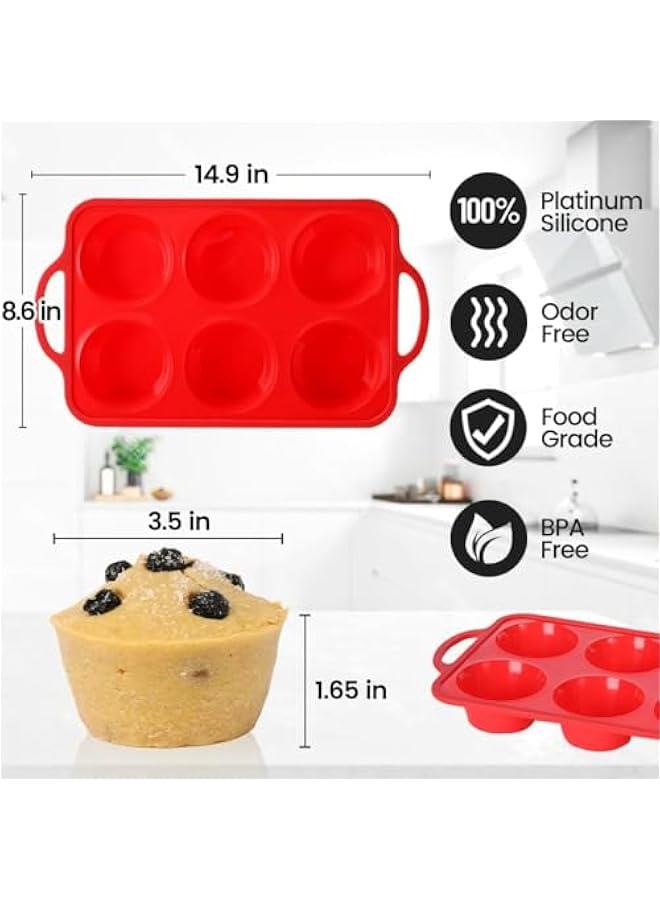 Large Muffin Pan Jumbo, Metal Reinforced Frame 3.5 Inch Large Silicone Cupcake Pan 6 Cup Jumbo Muffin Tin for Baking Easy to Handle - Image 3
