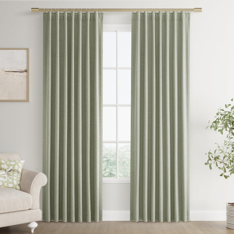 Joywell Linen 100% Blackout Curtains 96 Inches Length Long Back Tab Hook Belt Thermal Insulated Total Light Blocking Noise Cancelling Pinch Pleated Drapes for Bedroom(2 Panels 52 x 96 Sage Green) - Image 1