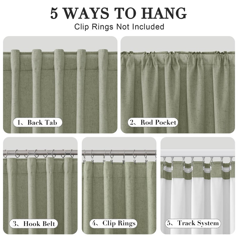 Joywell Linen 100% Blackout Curtains 96 Inches Length Long Back Tab Hook Belt Thermal Insulated Total Light Blocking Noise Cancelling Pinch Pleated Drapes for Bedroom(2 Panels 52 x 96 Sage Green) - Image 2