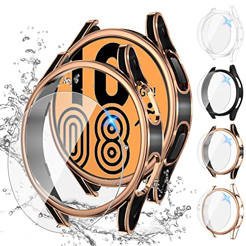 Tensea [4+4Pack for Samsung Galaxy Watch 5 44mm 2022 / Galaxy Watch 4 44mm 2021 Screen Protector Case Accessories, Hard PC Bumper/HD Anti-Fog Tempered Glass Protective Film, Face Cover Set - Image 1