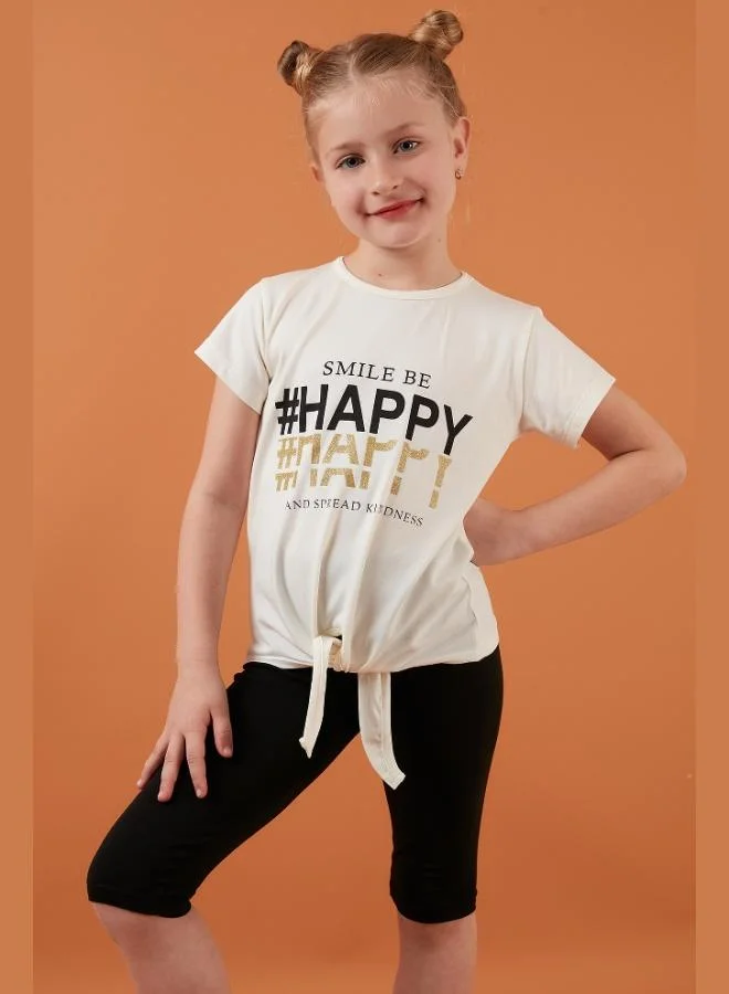 Lela Lela Cotton Printed Tie Detailed Crew Neck T-Shirt Girl's T-SHIRT 6211018