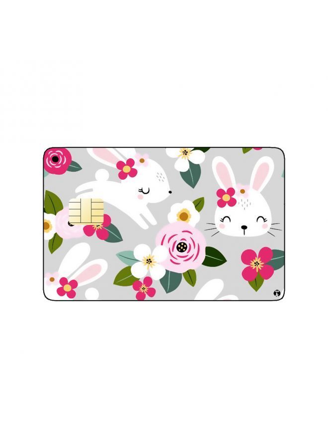 RKN PRINTED BANK CARD STICKER Cute White Rabbits Drawing With Flowers - Image 2