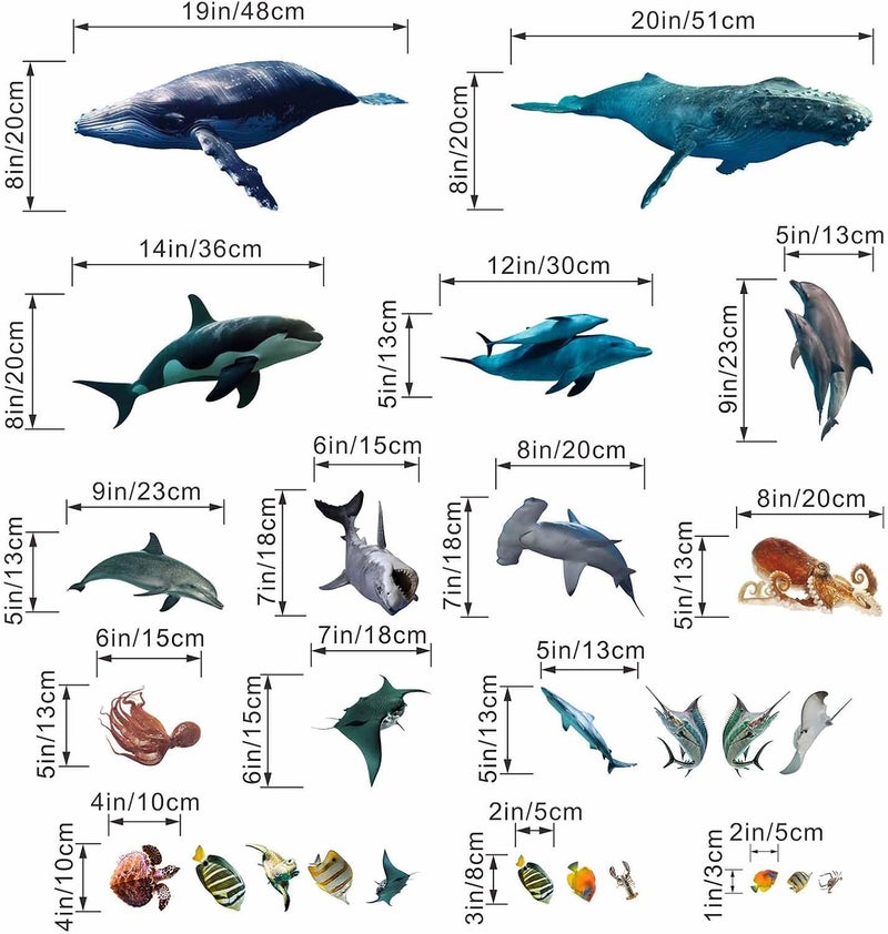 PinkEleph Under The Sea Fish Wall Stickers  Whale Shark Squid Ocean Animals Wall Decals  Baby Nursery Kids Boy Girls Room Bedroom Bathroom Daycare Playroom Classroom Wall Decor - Image 4