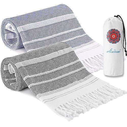 Antfuny 2 Packs Turkish Beach Towels Vacation Essentials Quick Dry Sand Free Oversized Bath Pool Swim Towel Extra Large XL Big Blanket Adult Travel Cruise Accessories Must Haves Clearance Stuff - Image 3