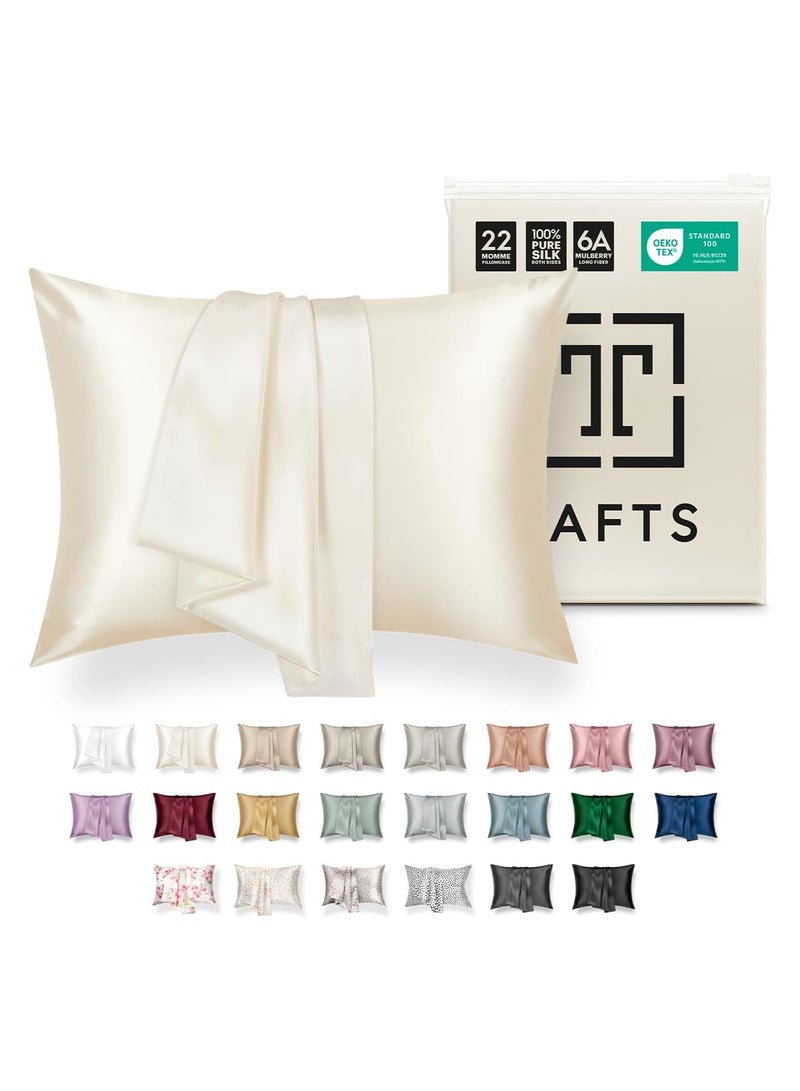 Tafts Pillow Cases - 22mm 100% Pure Mulberry 6A Silk Pillowcase for Hair & Skin with Zipper Closure, Cooling, Natural, Organic, Double Sided Silk Pillow Case (Cool White, Queen 20x30 1pc) - Image 1
