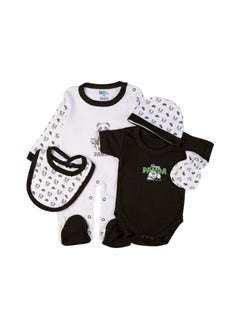 Babies Basic 5 Piece Unisex 100% Cotton Gift Set Include Bib, Romper, Mittens, Cap And Sleepsuit/Jumpsuit- Sleepy Panda  - Image 4