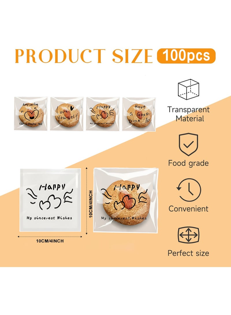 Sunspire 100 Pieces Cute Resealable Cookie Bags, 10 x 10 cm (4x4 inches) Self-Adhesive Snack Bags, Flat Cellophane Candy Bags for Kids Parties, Gift Candies and Desserts (Multi-Color) - Image 2