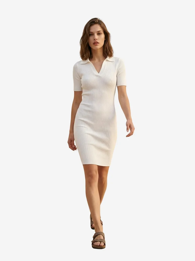 MY FASHION MY FASHION Ribbed Polo Collar Midi Dress