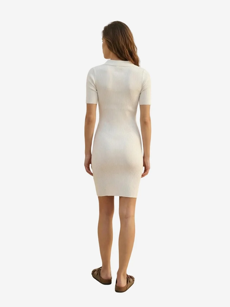 My Fashion White MY FASHION Ribbed Polo Collar Midi Dress for Women | Best Price UAE