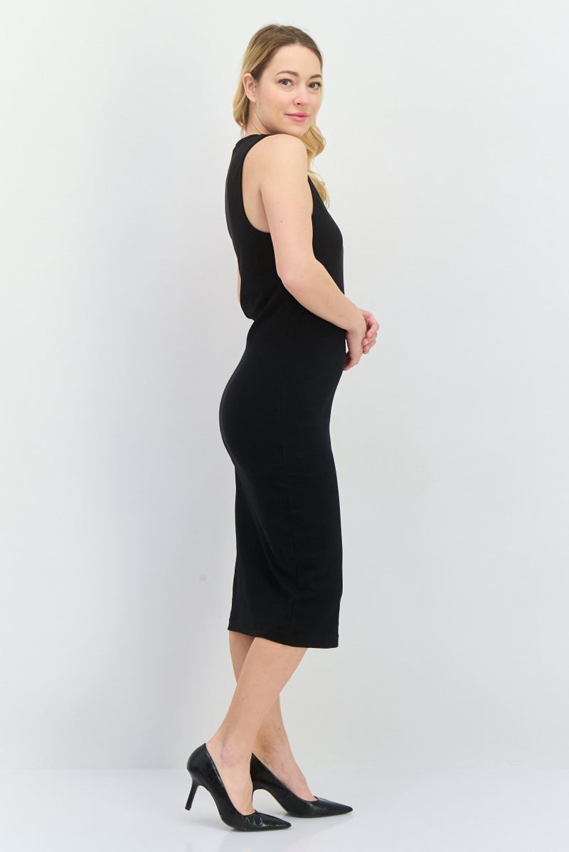 Lyle & Scott Women Embroidered Logo Midi Dress, Black - Image 3