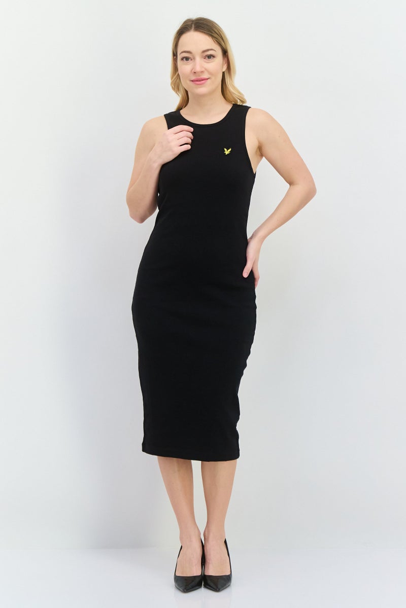 Lyle & Scott Women Embroidered Logo Midi Dress, Black - Image 1