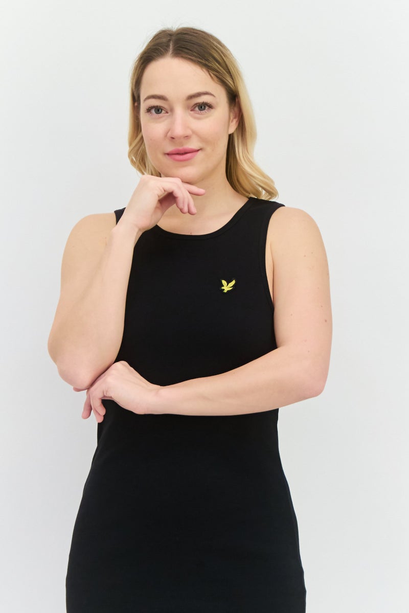 Lyle & Scott Women Embroidered Logo Midi Dress, Black - Image 2