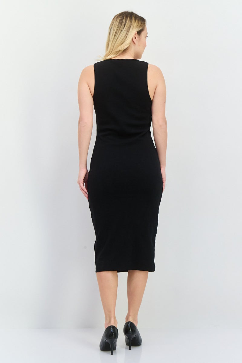 Lyle & Scott Women Embroidered Logo Midi Dress, Black - Image 4