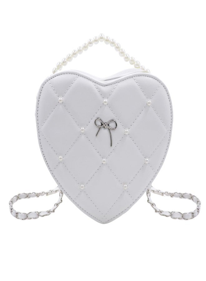 Amamcy Heart Shape Purse for Women Quilted Crossbody Bag with Pearl Handle Leather Handbag Hearted Crossbody with Chain Strap - Image 1