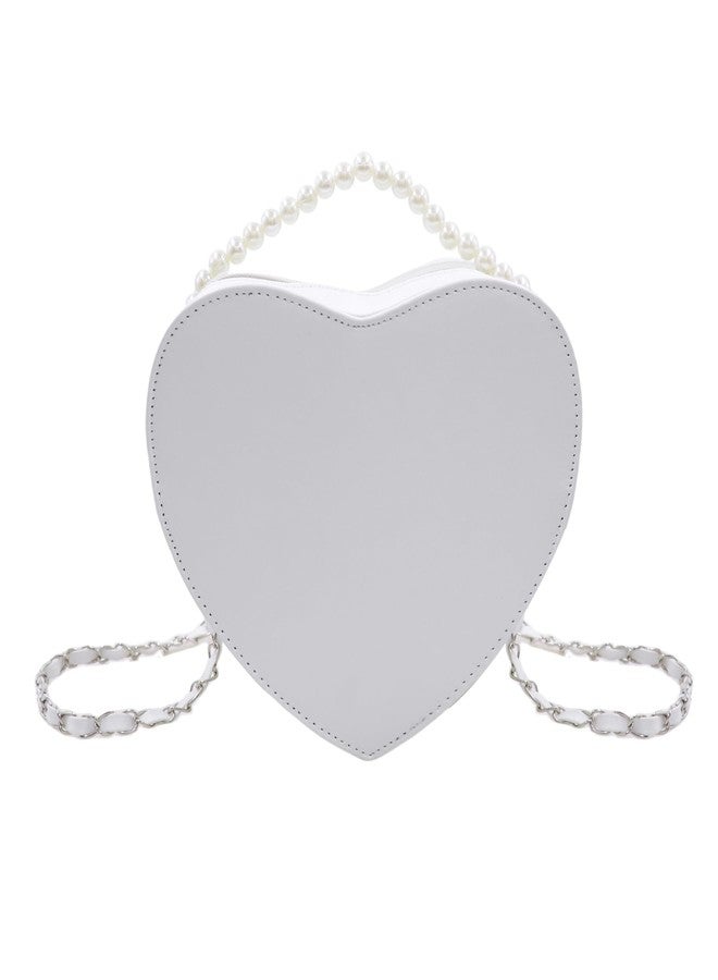 Amamcy Heart Shape Purse for Women Quilted Crossbody Bag with Pearl Handle Leather Handbag Hearted Crossbody with Chain Strap - Image 3
