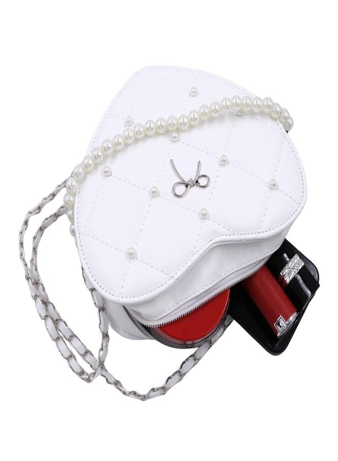 Amamcy Heart Shape Purse for Women Quilted Crossbody Bag with Pearl Handle Leather Handbag Hearted Crossbody with Chain Strap - Image 4