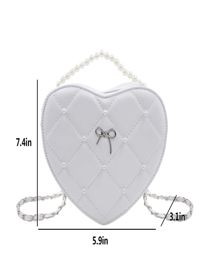 Amamcy Heart Shape Purse for Women Quilted Crossbody Bag with Pearl Handle Leather Handbag Hearted Crossbody with Chain Strap - Image 5