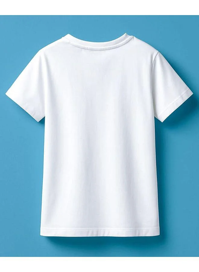 Pine Kids Pine Kids Cotton Knit Half Sleeves T-Shirt With Text Print - White